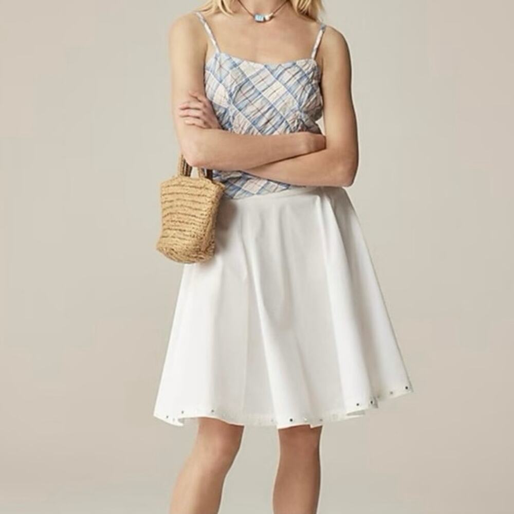 NWOT J.Crew Circle Skirt With Mirror Embellishments 100% Cotton White Size XS